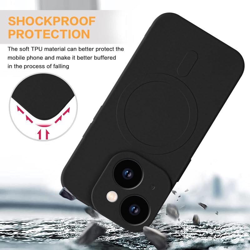 FNPCUON Cover Magnetica Silicone Per IPhone 14 Con Cordino,Compatibile Con MagSafe,Custodia Con Laccio Collana Tracolla Collo Sottile TPU Antiurto Protettiva Case Con Corda.Nero