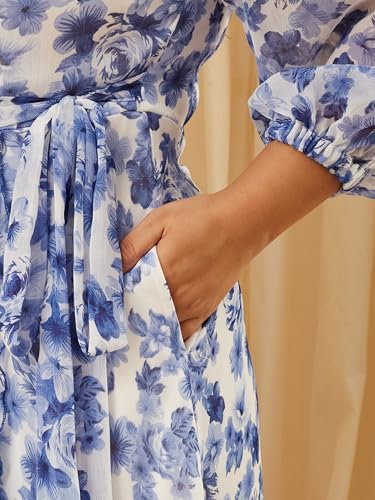 Image of Miss Chase A+ Women's V-Neck Three-Quarter Sleeve Floral Wrap Chiffon Midi Dress