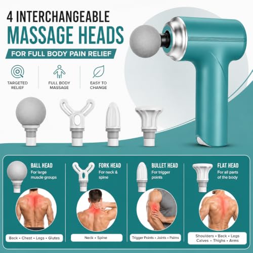 Image of Bouncefit MG-203 Portable Handheld Electric Massage Gun | Body Massager for Pain Relief | Massage Gun for Back, Leg & Full Body | 4 Speed Modes | Long Battery Life | 4 Specialized Heads For Full Body Pain Relief | Multicolour (A2-203)