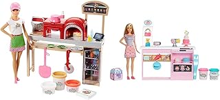 Barbie La Pizzeria Con Bambola, Tavolo Per Le Pizze, Forno E Pasta Da Modellare, Giocattolo Per Bambini 3 + Anni & La Pasticceria Playset Con Bambola Bionda, Isola Per Cucinare, Forno E Accessori
