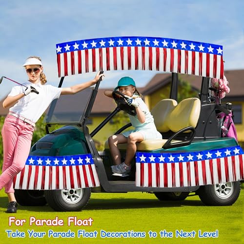 Image of 4 Pack 39Ft 4th of July Parade Floats for Trailer Car, Flag Stripes and Stars Foil Fringe Garland Tinsel Streamers Banner Table Skirts for 4th of July Graduation Homecoming Birthday Party (Star)