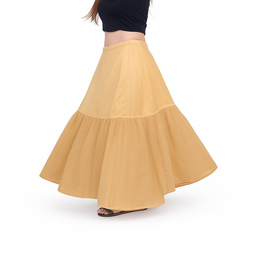 Women Cotton Cancan Skirt Petticoat Hoop Less Underskirt, Floor Length, Beige, Free Size (CANCAN SKIRT)