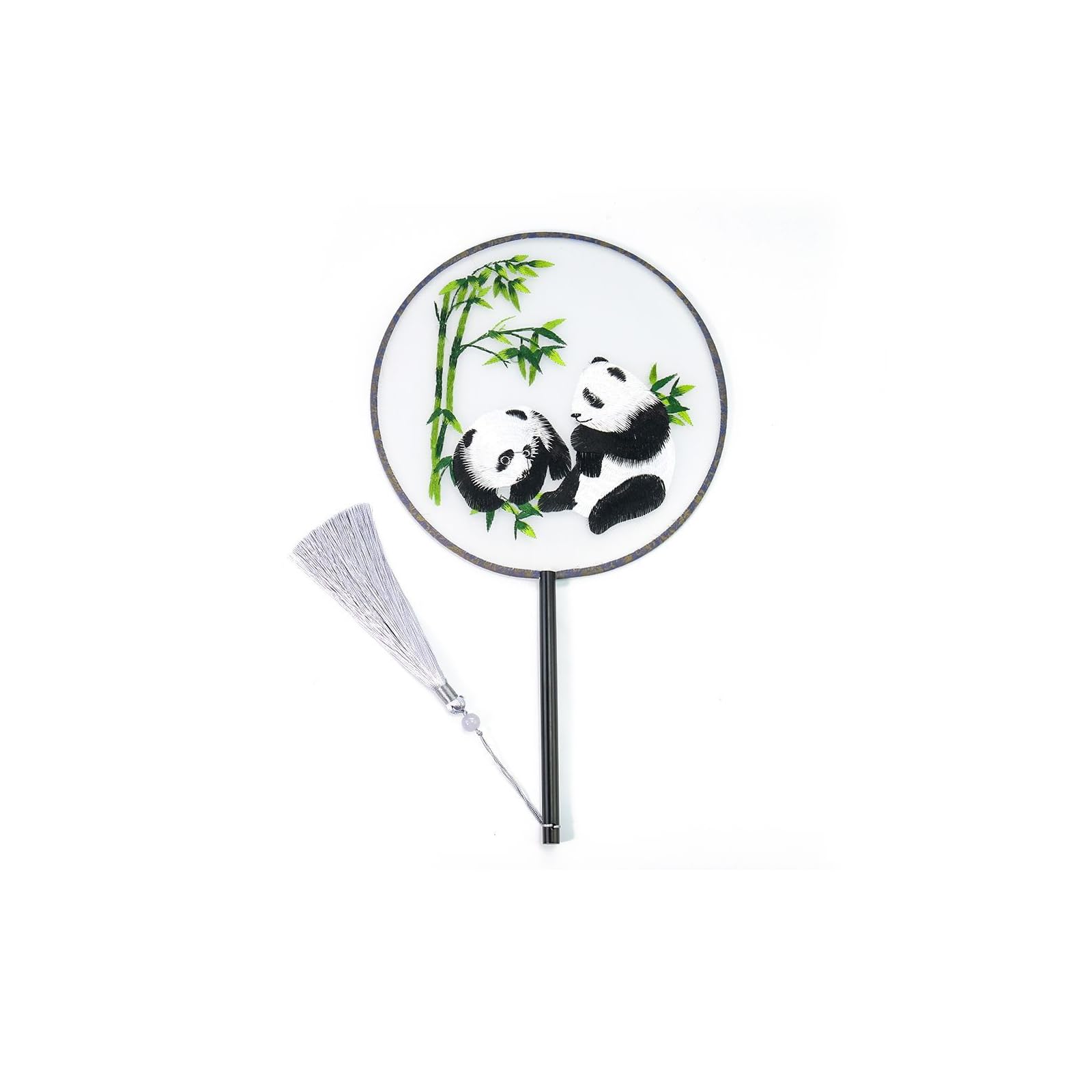 Handfächer im Chinesischen Stil mit Panda Stickerei, Chinesischer Retrostil Fächer, Handfäche, Wird zum Kombinieren von Hanfu, zum Fotografieren und zum Abkühlen Verwendet