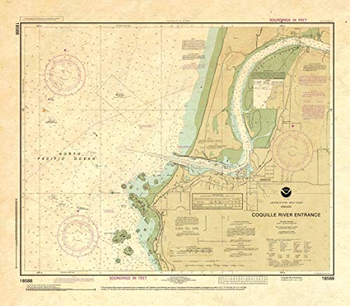 Paradise Cay Publications, Inc. Antiqued NOAA Chart 18588: Coquille River Entrance