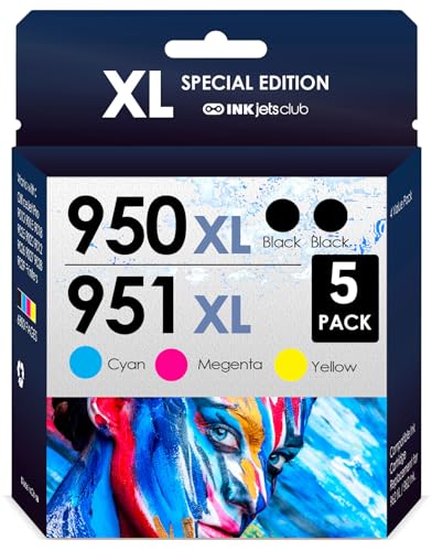 INKjetsclub Ink Cartridge Compatible with HP 950XL 951XL. Works with Officejet PRO 8600 8610 8620 8630 8100 8640 8660 8615 8625 251dw 271dw 276DW Printers. 5 Pack (Black, Cyan, Magenta, Yellow) 1 INKjetsclub-Ink-Cartridge-Compatible-with-HP-950XL-951XL-Works-with-Officejet-PRO-8600-8610-8620-8630-8100-8640-8660-8615-8625-251dw-271dw-276DW-Printers-5-Pack-Black-Cyan-Magenta-Yellow