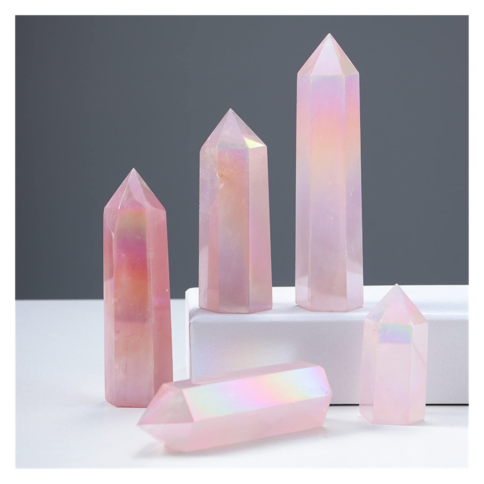 Cuarzo rosa aura natural en punta de cristal para chakras