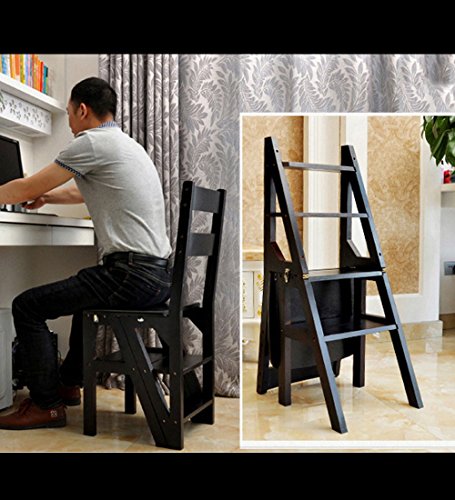 Taburete escalera de madera con 4 peldaños y asiento amplio para casa 4