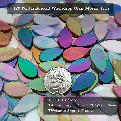 Litmind 120 Pieces Iridescent Glass Mosaic Tiles For Crafts, Precut Mixed Color Petal Shaps Stained Glass Pieces, Raindrop Glass Mosaic Making Supplies For Adults #TOP1