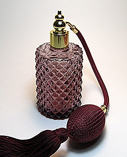 Alice-Aliya Refillable perfume atomizer empty bottle for perfume and cologne with squeeze bulb and tassel spray mounting. (Burgundy bulb color)