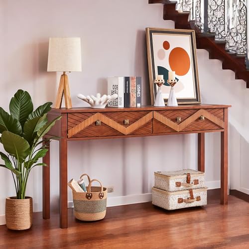 Console Table for Entryway, 55-Inch Sofa Table Modern Behind Couch Table with 2 Drawers, Wooden Narrow Long Entryway Table with Storage for Hallway, Living Room, Foyer, Walnut -  VAXZOFI, COSLT1