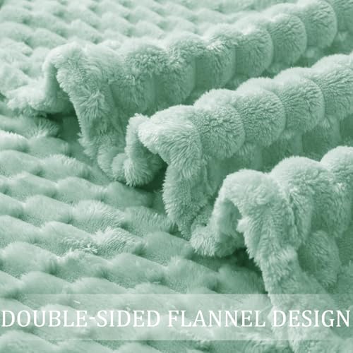 Image of Exclusivo Mezcla Extra Large Fleece Throw Blanket for Couch, 50x60 Inches Stylish Jacquard Soft Throw Blanket, Fuzzy Cozy Lightweight for Winter, Sage Green