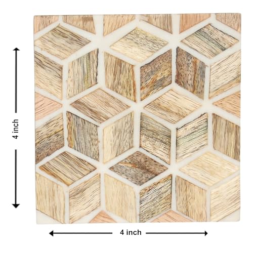 Image of Ireka Home Rustic Charm Coaster Set of 4, Mango Wood & Resin - Tea Cup, Coffee Mug & Glass Coasters for Dining Table, Office & Home Decor