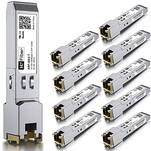 Image of H!Fiber 10 Pack Auto-Negotiation SFP to RJ45 Module, 10 /100 /1000BASE-T Ethernet Transceiver for Cisco GLC-T(10 /100 /1000) /SFP-GE-T(10 /100 /1000), Cisco Meraki, Cat5e, 100m (328 Ft)