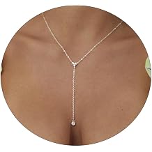Gold Y Necklace for Women 14K Gold Plated Y-Shaped Drop Necklaces CZ Long Necklace Cubic Zirconia Pendant Layered Long Lariat Necklace Women Jewelry