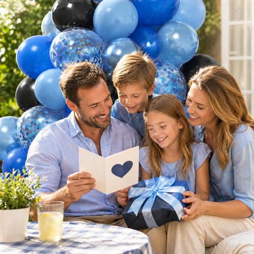 Image of Blue and Black Balloons, 60pcs 12 Inch Dark Royal Pearl Light Blue Black Balloons with Confetti Balloon for Boys Men Birthday Graduation Class of 2026 Video Game Retirement Father's Day Party Decor