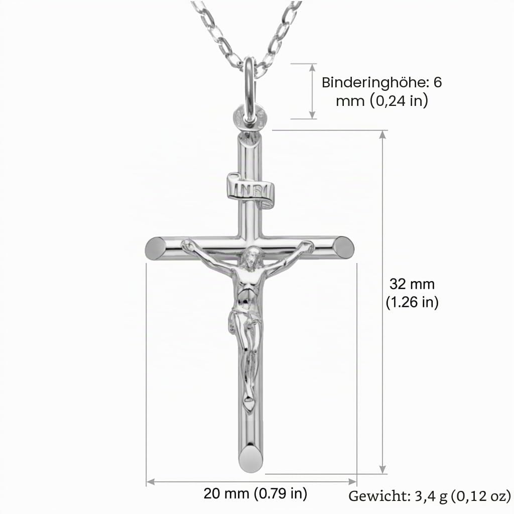 Alexander Castle Solide 925 Sterling Silber Kreuz Kette für Damen & Herren - Silber Kruzifix Kette Anhänger mit 18" Sterling Silber Kette & Schmuck Geschenk-Box - 40mm x 22mm