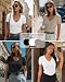 Ficerd 3 Pack Women's Short Sleeve Cotton T-Shirts with V Neck Ribbed Slim Fit Tops Ladies' Casual Summer Basic Tee(L,Black, White, Khaki)