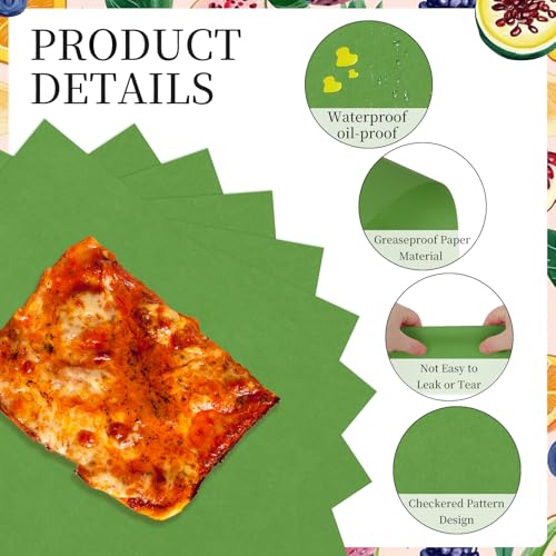 QUARKZMAN 100 Stück Wachspapierblätter Für Lebensmittel 7 x 7 Zoll Fettdichte Einwickelpapierblätter Quadratische Lebensmittelkorb-Einlagen Für Sandwich Hamburger Brot Grün