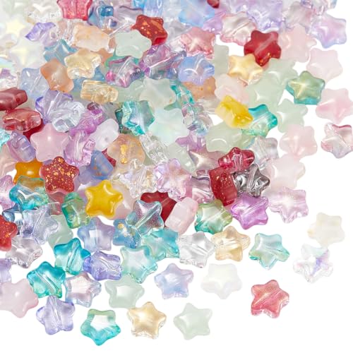 SOFPLATE 1 Box 200Pcs Star Glass Beads Bulk Crystal Star Bead Transparent Colorful Celestial Shaped Crystal Loose Bead End Caps for jewellery Making Beads Supplies DIY Bracelets Necklace Earrings Craf