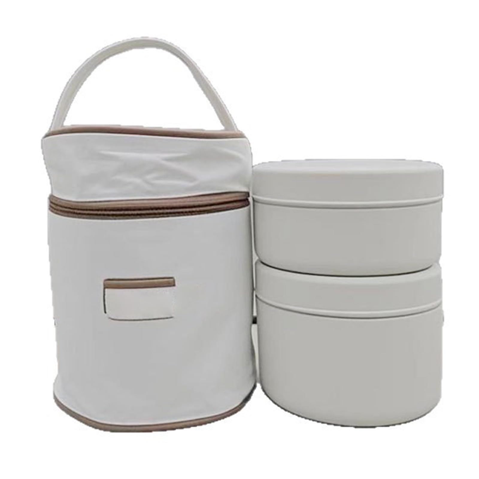 MALSSE Student Round Thermal Lunch Container Bentos Box Set with 2 Separate Stackable Compartments and Metal Construction Vacuum Insulated Metal Lunch Container