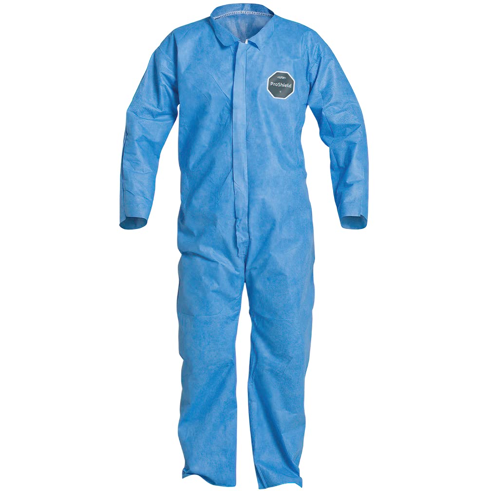 DuPont ProShield 10 PB120S Disposable Protective Coverall with Serged Seams, Open Cuff and Ankles, Blue, Large (Pack of 25)