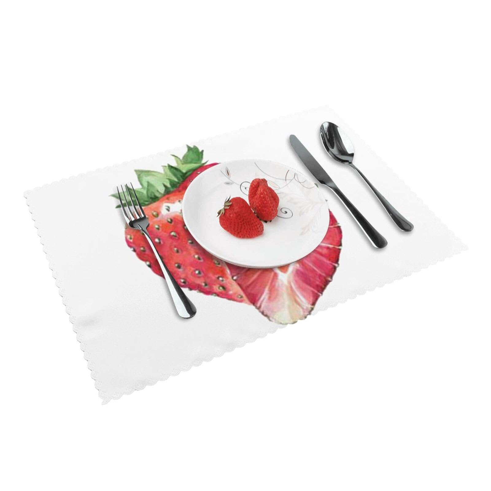 Bnvsadc Strawberry 4 Pcs Heat Resistant Placemat 45X30 Cm, Printed Non-Slip Place Mats For Kitchen Dining Table Indoor Outdoor
