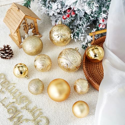 Wironlst Christmas Ball Ornaments - 30pcs Shatterproof Plastic Christmas Ornaments Hanging Ball Decorations for Xmas Tree, Holiday, Wedding, Party (Multi-Size, Gold) Wironlst Christmas Ball Ornaments - 30pcs Shatterproof Plastic Christmas Ornaments Hanging Ball Decorations for Xmas Tree, Holiday, Wedding, Party (Multi-Size, Gold)