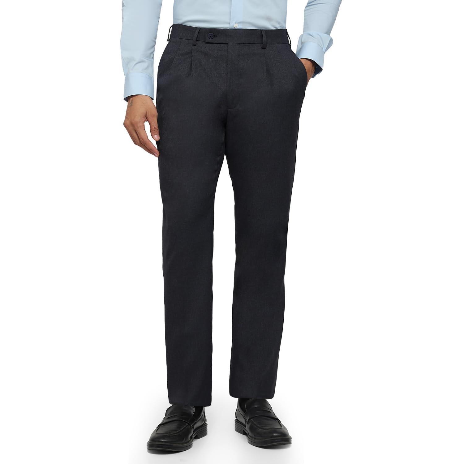 park avenue Men Comfort Fit Solid Pattern Polyester Blend Double Pleat Formal Trouser-picture-21