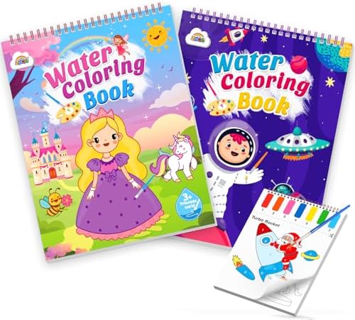 ZMLM Paint with Water Coloring Books for Toddlers - Mess Free Painting Activity for Kids - Arts & Crafts Gift Toy for Boy Girl Ages 4+ Birthday Christmas Stocking Stuffers (Princess & Space)