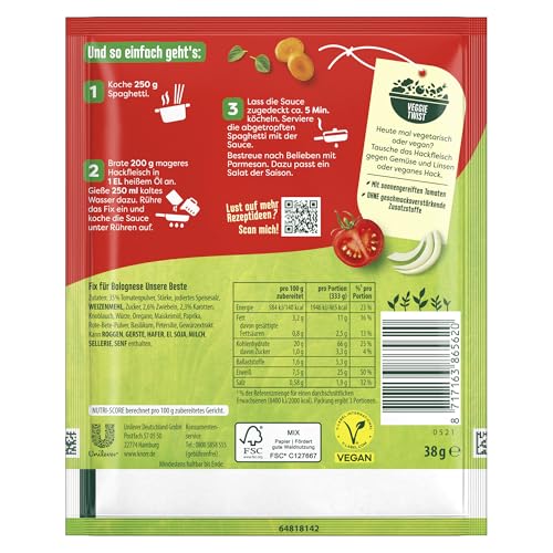 Knorr Fix Würzmischung Bolognese Unsere Beste! für ein leckeres Nudelgericht ohne geschmacksverstärkende Zusatzstoffe 38 g 1 Stück – Bild 6