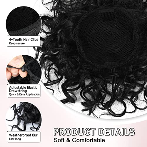 Lommel Messy Bun Hair Piece For Women Loose Wave Curly Hair Buns Hair Piece Elastic Drawstring Messy Bun Short Curly Ponytail Extension Synthetic Hair Extensions Hair Bun For Women Daily Use(Natural Black) #TOP4
