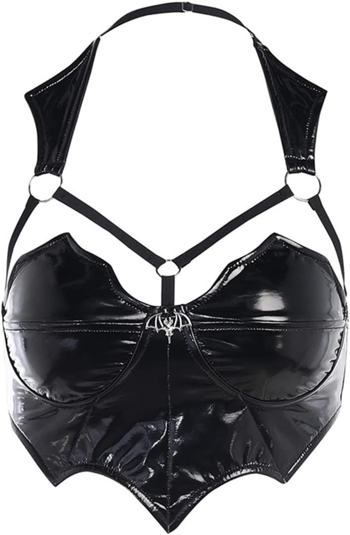Leather Halter Top Goth Black Corset Bustier Tops for Women - Image 6