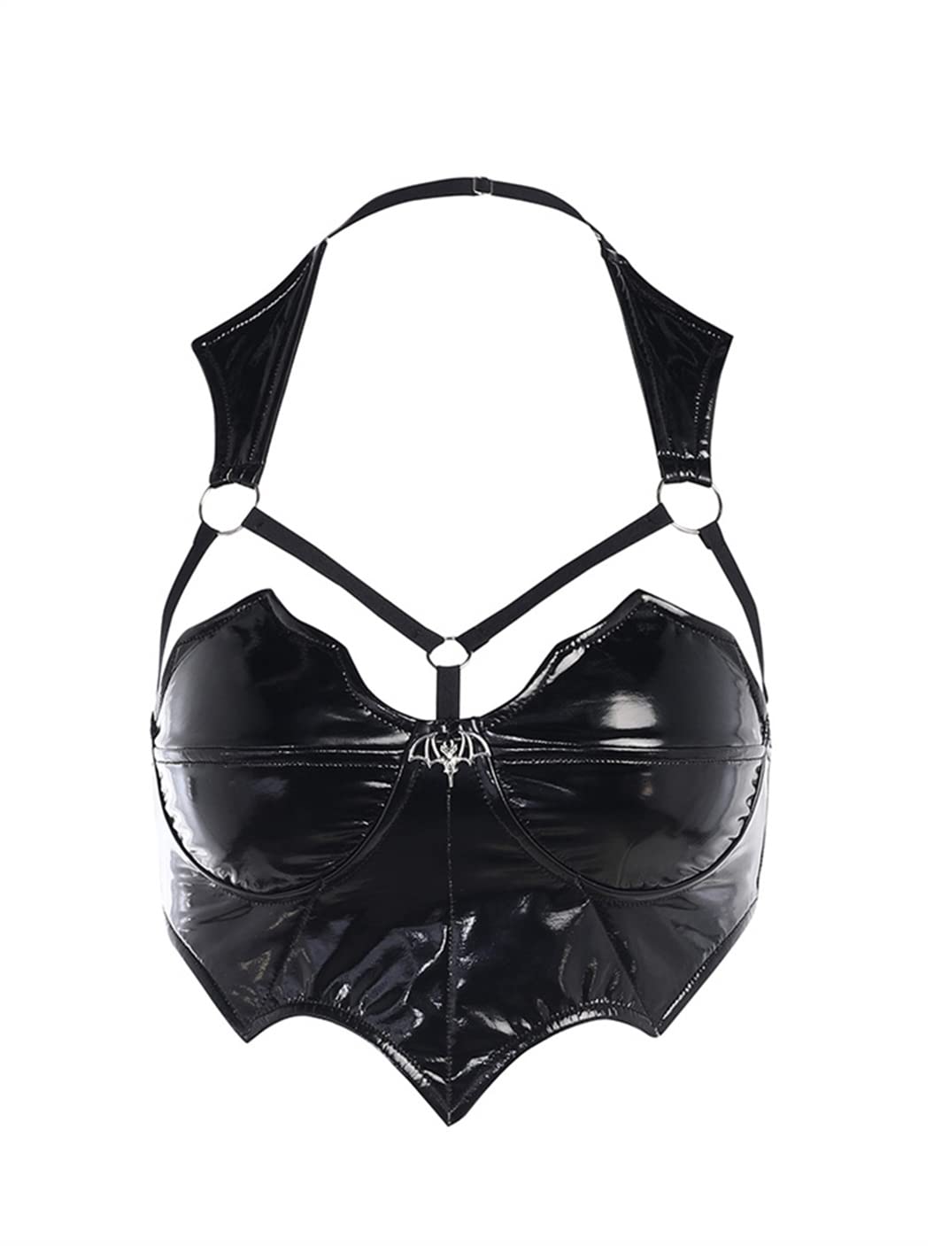 Twfsgirl Leather Halter Top Goth Black Corset Bustier Tops for Women: Sexy Gothic Punk Brami Emo Alt Camisole Small