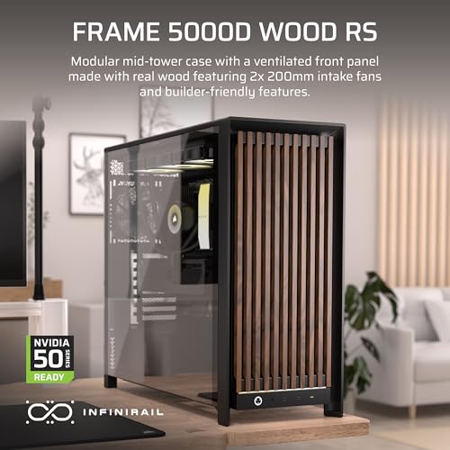 Image of CORSAIR Frame 5000D Wood RS Mid-Tower ATX PC Case - Solid Wood Airflow Panel, 3X Pre-Installed Fans, Modular Customization, Spacious Interior, GPU Anti-Sag - Black /Walnut