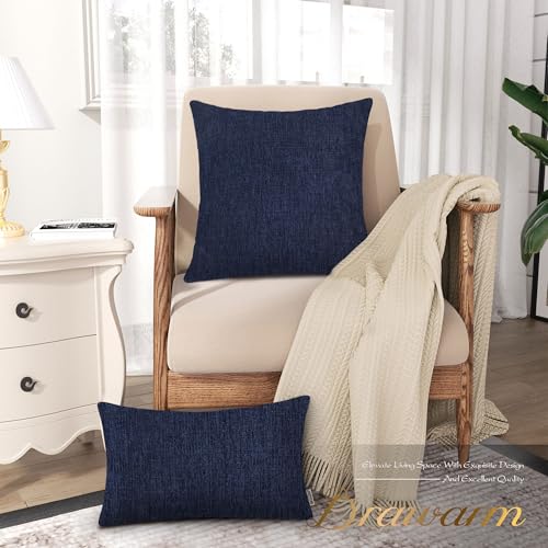 Image of BRAWARM Chenille Throw Pillow Covers 12x20 Inches - Navy Blue Chenille Lumbar Pillow Covers Pack of 2, Solid Dyed Soft Chenille Pillow Cases for Couch Sofa Bed Home Decoration