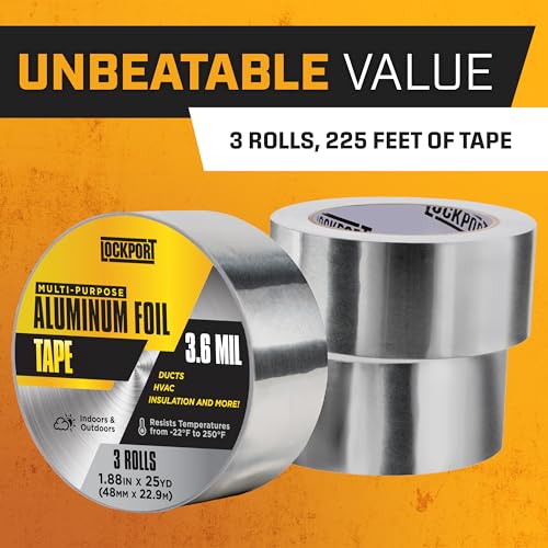 Lockport Aluminum Foil Tape 2" x225 ft - 3 Pack - Aluminum HVAC Tape - HVAC Duct Sealing, Dryer Vent, Heat Insulation & Ductwork Repairs - Heat Resistant, Waterproof, Professional Grade - Thumbnail 7