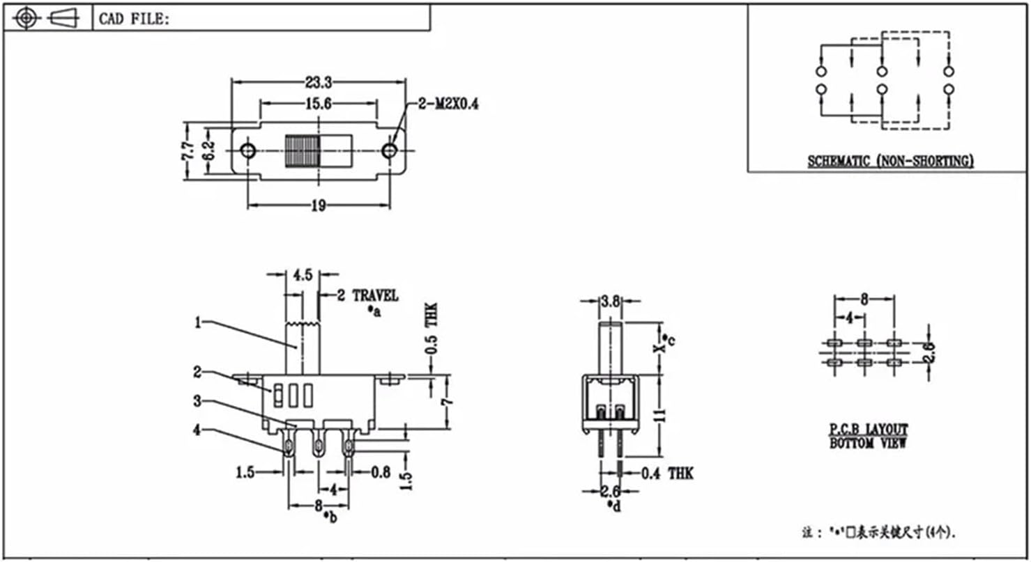 10pcs On-Off 3 Position 6P PCB Panel Slide Switch Panel Vertical Slide Switch 6 Pin Toggle Switch Handle High 5mm