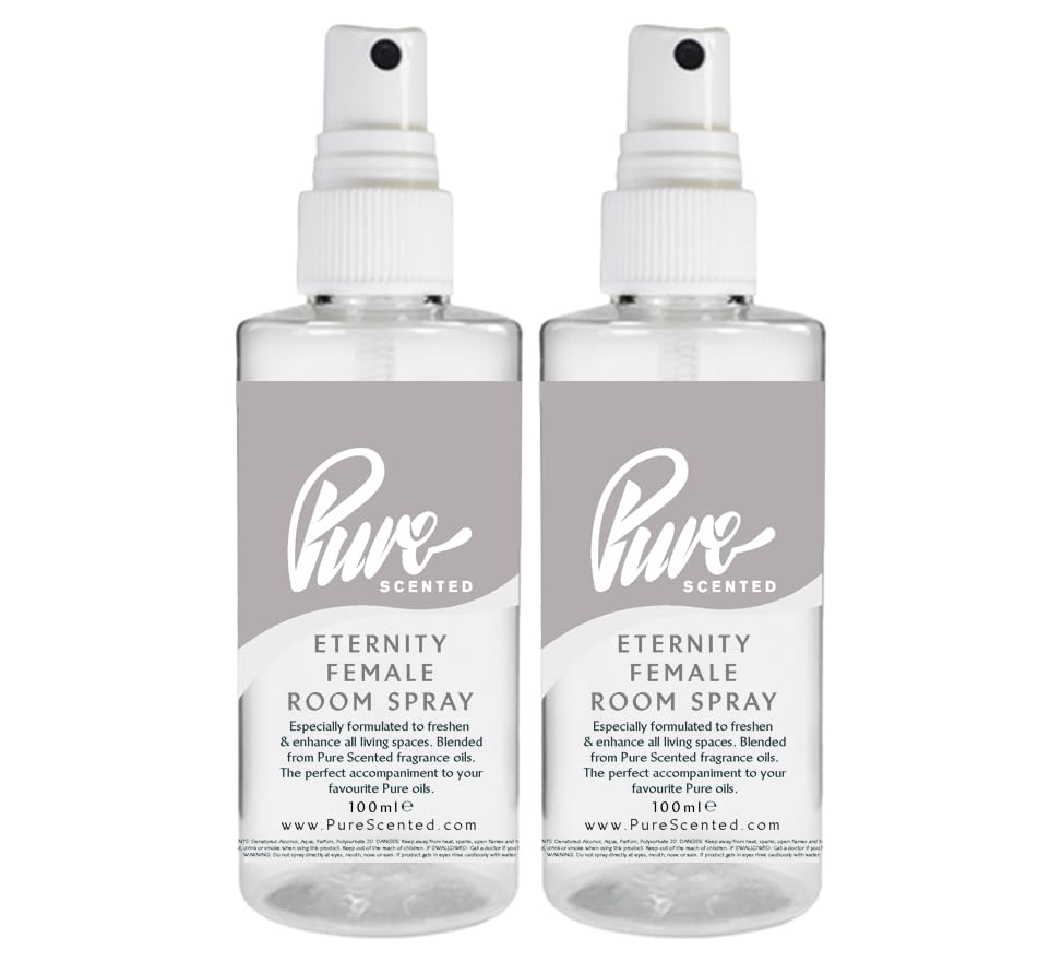 "Pure Scented 200ml Room & Fabric Sprays 2 x 100ml Suitable For Home, Car, Caravan, Work, Gym Bags, Odour Eliminators (2 x 100ml, Eternity Female)"