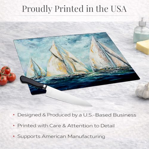 Tablero de corte decorativo de vidrio templado grande de Caroline's Treasures, diseño artístico 'The Last Mile Sail boats', para cocina y servicio miniatura 7