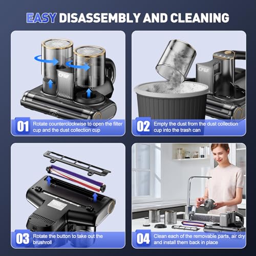 Image of CFBF Mattress Vacuum Cleaner, Bed Vacuum Cleaner with 16Kpa Suction 253.7nm UV-C Light, Ultrasonic & High Heating, 500W Powerful Double-Cup Handheld Vacuums