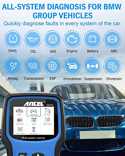 Ancel Bm700 Full Diagnostic Scan Tool Fit For Bmw With Case, All Systems Obd2 Scanner Car Battery Registration Code Reader With Abs Cbs Oil Epb Sas Fuel Pump Reset Dpf Regen #TOP4
