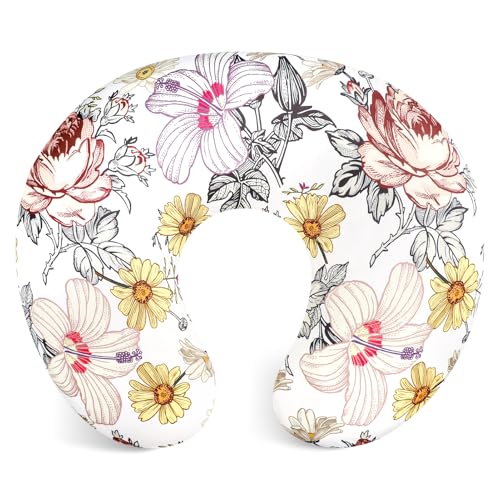 Image of HNHUAMING Floral Nursing Pillow Cover, Breastfeeding Pillow Slipcover for Baby Girls, Soft Snug Fits On Newborn Feeding Pillow Case