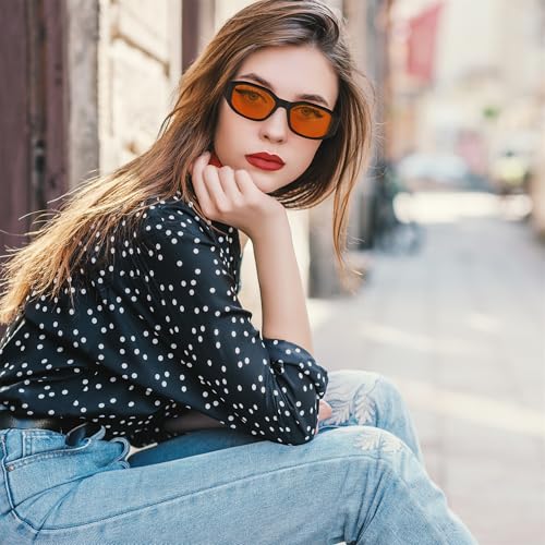 Image of FEISEDY Retro Trendy Rectangle Sunglasses Women Men Narrow Shades B2322 | |Vintage Shades |UV400 Protection |Blocks Glare |Women & Men |Comes With A Storage Case