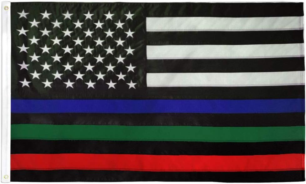 Flags Imp Emb Thin Blue/Red/Green Line Flag 3x5ft Embroidered, Sewn