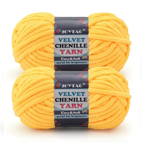 Image of 2 Pack Chunky Chenille Yarn for Crocheting and Knitting Beginners,Thick Bulky Plush Fluffy Velvet Soft Baby Blanket Crochet Chenille Yarn for Crocheting Blankets /Amigurumi /DIY Crafts(Golden Yellow
