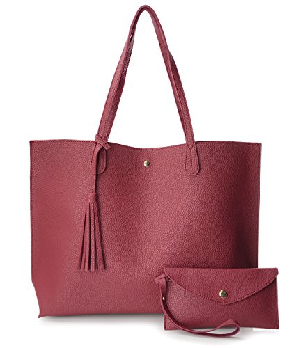 Image of Minimalist Clean Cut Pebbled Faux Leather Tote Womens Shoulder Handbag