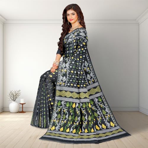 Image of Mayabi Women's Dhakai Jamdani Cotton Silk Saree Traditional Bengali Tant Korat Work, Without Blouse Piece