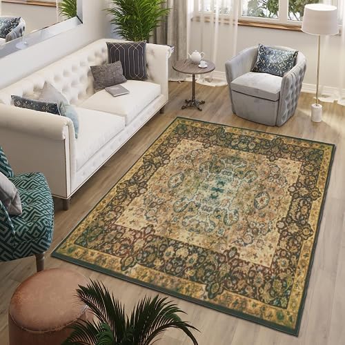 LVTFCO Abstraktes Ornament Designerteppiche, Rundes Mandala-Muster Pflegeleicht Waschmaschinenfest...