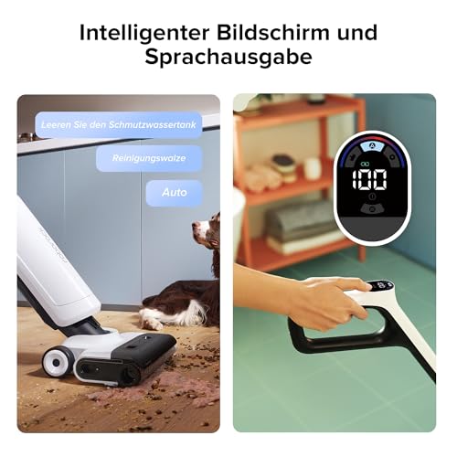 roborock Flexi Lite Nass-Trocken-Sauger mit Saugleistung von 17.000 Pa, FlatReach™, Selbstreinigende und trocknende Rolle, DirTect™ Selbstreinigung, LED-Display und Sprachausgabe