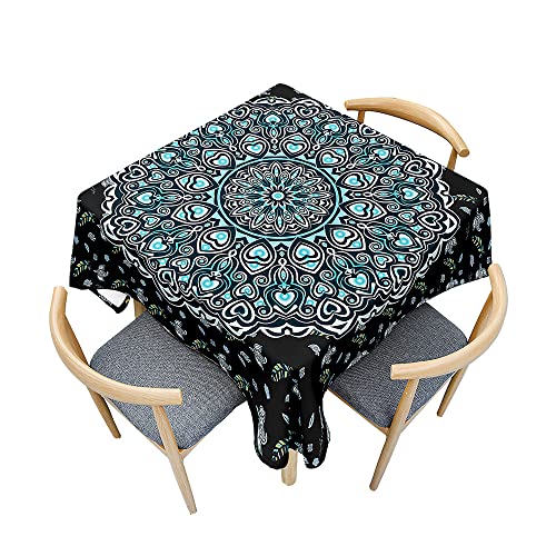 Nappe de luxe imprimé mandala doré noir 200x200cm carré imperméable - 2